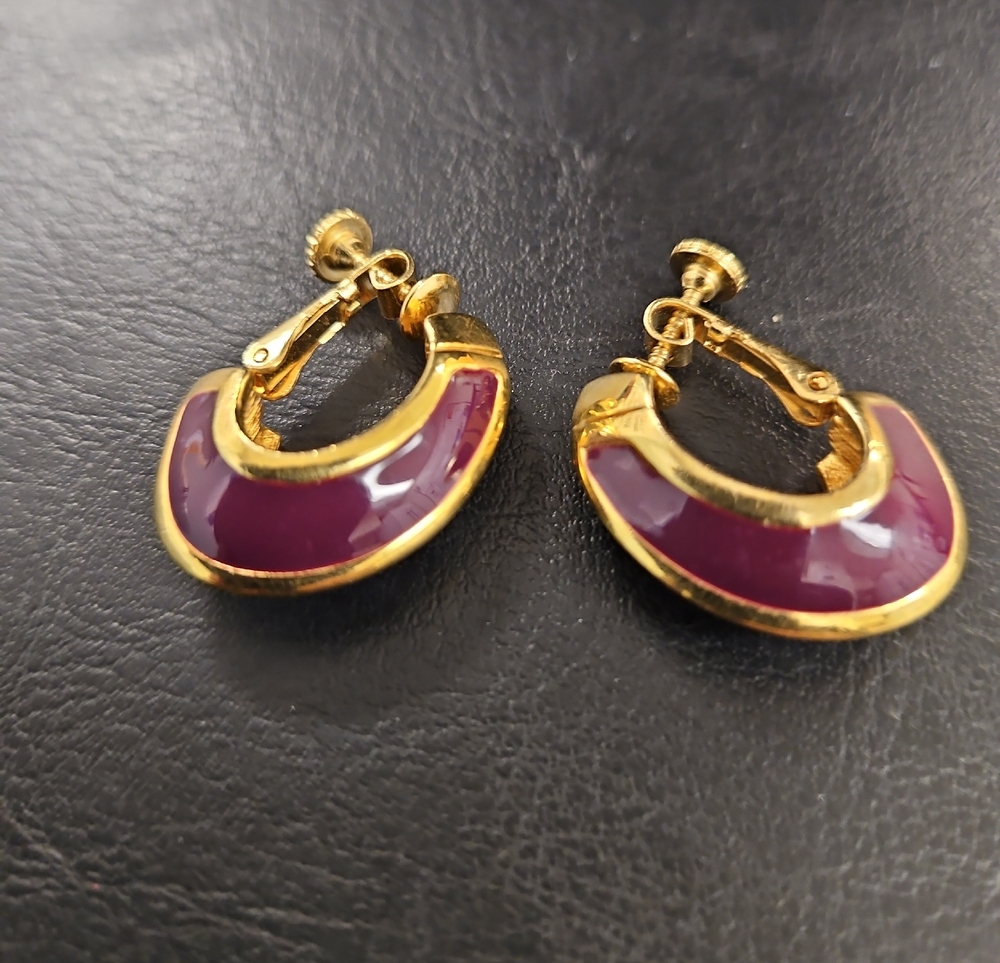 Napier Gold-Tone Hoop Earrings with Purple Enamel Inlay
